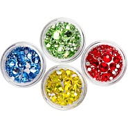 Стразы стеклянные с гранями цветные Микс размеров в баночке